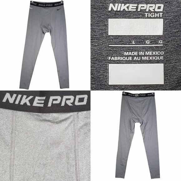 Nike Pro Leggings Pants Mens Size Large L Gray Tight Logo Baselayer New - Picture 1 of 12